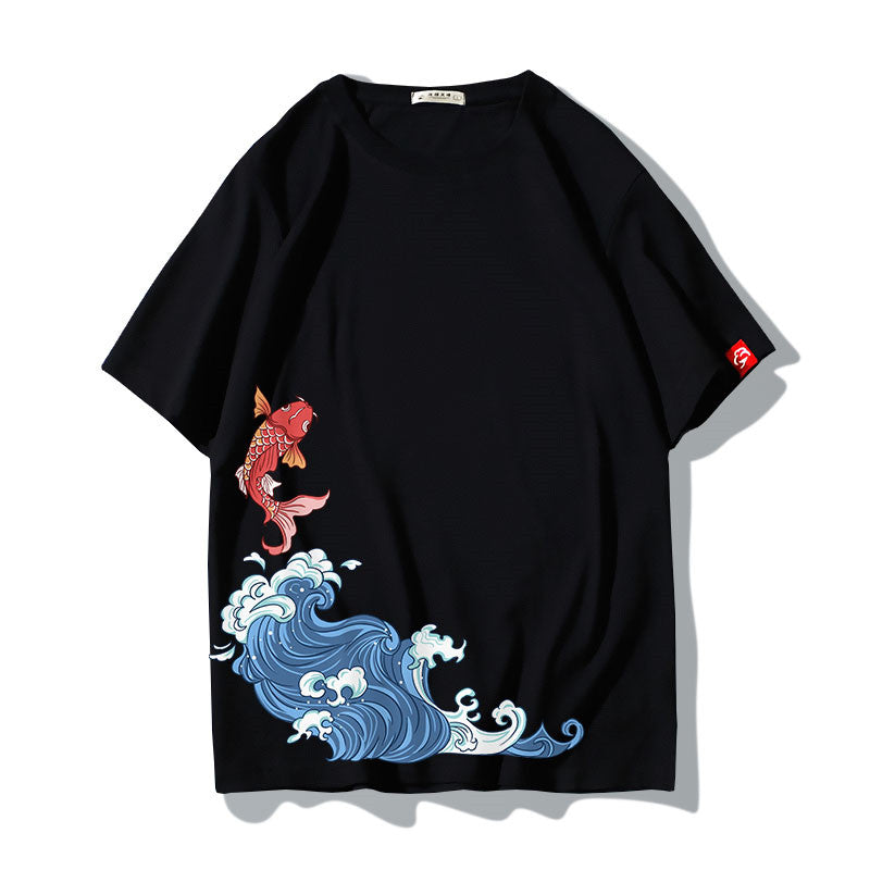 Cherry Blossom Print Loose Cotton Tee, Design 1