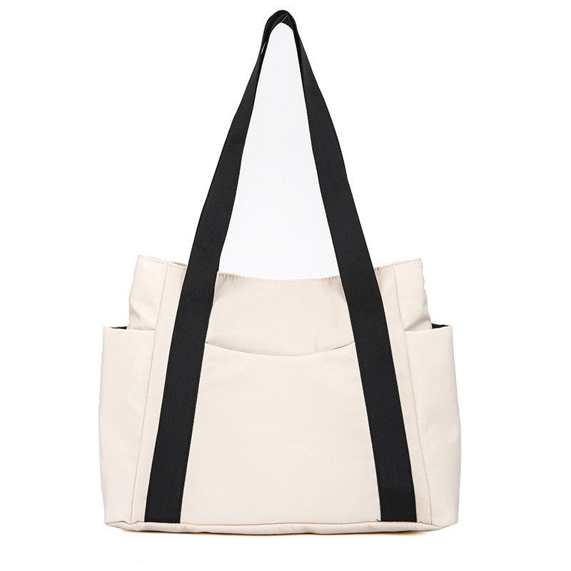 Minimalist Japanese-Style Nylon Tote Shoulder Bag, Beige White