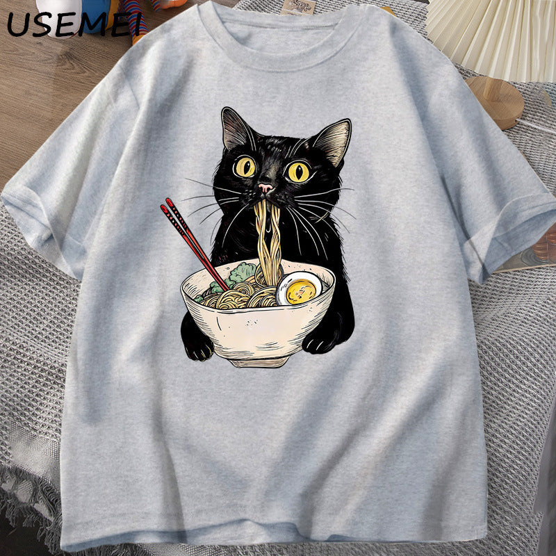 Ramen Cat Graphic Tee, Gray
