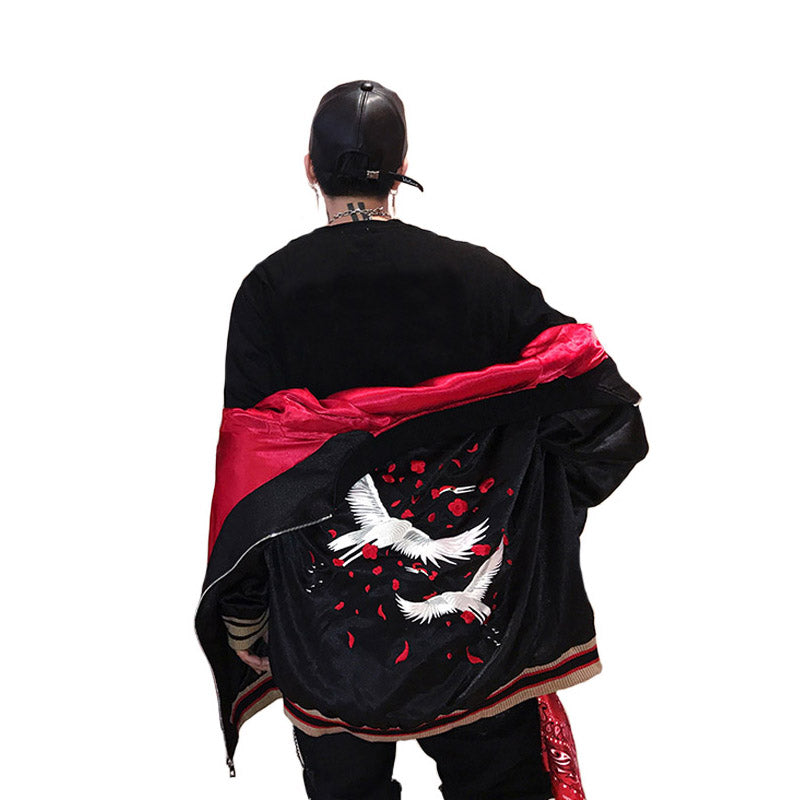 Japanese-Style Embroidered Zip Jacket, black, view 6