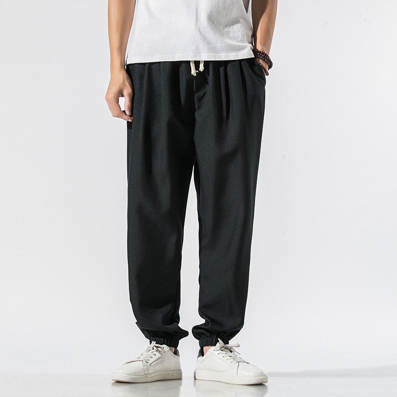 Washed Cotton Jogger Pants - Japanese Casual Style, Black
