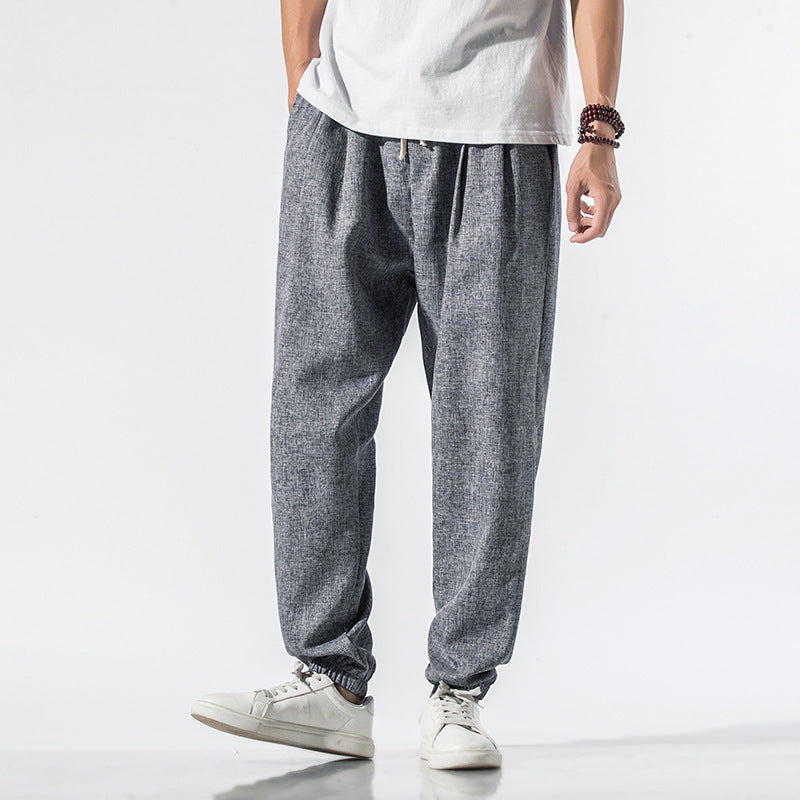 Washed Cotton Jogger Pants - Japanese Casual Style, Gray blue
