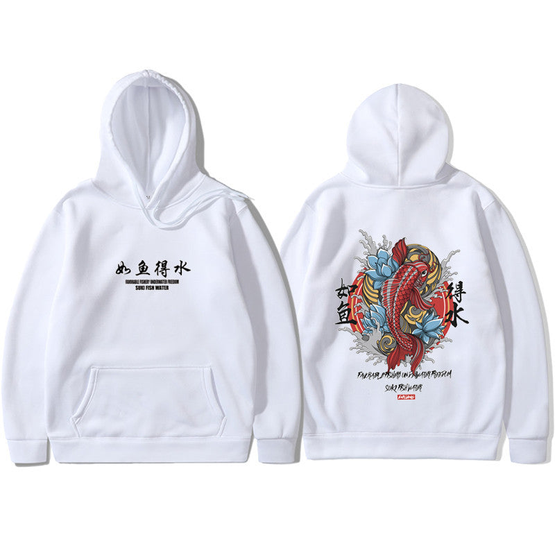 Ukiyo-e Art Print Fleece-Lined Hoodie, White