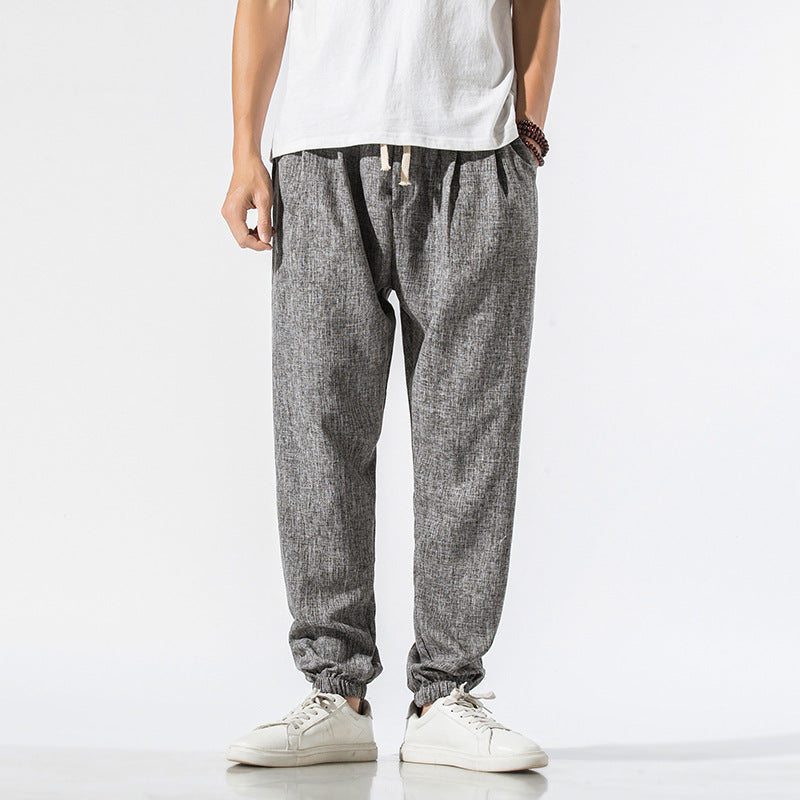 Washed Cotton Jogger Pants - Japanese Casual Style, Dark Grey