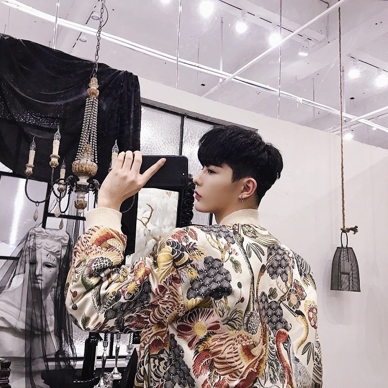 Crane Embroidered Cotton Jacket, view 4