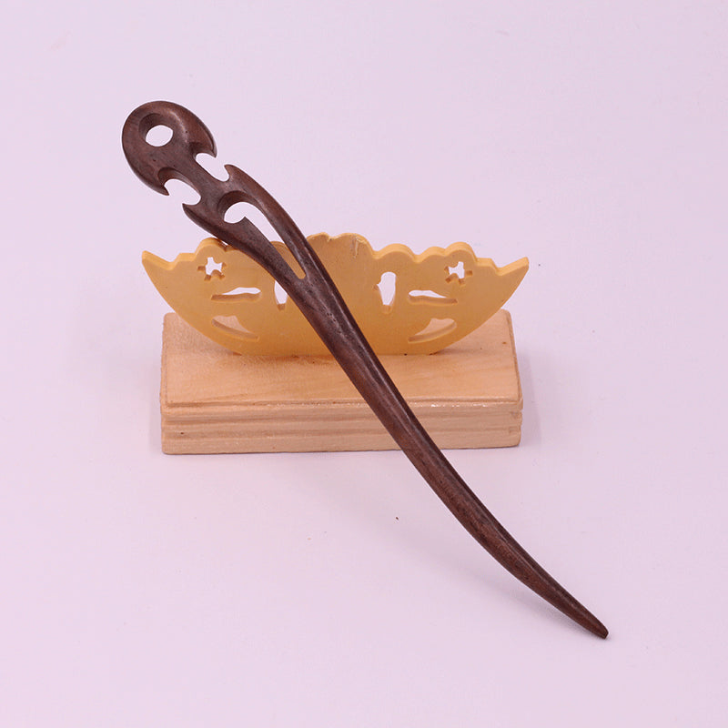 Carved Wooden Hair Stick - Polished Open-Work Hairpin, Style C