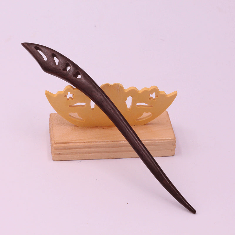 Carved Wooden Hair Stick - Polished Open-Work Hairpin, Style J