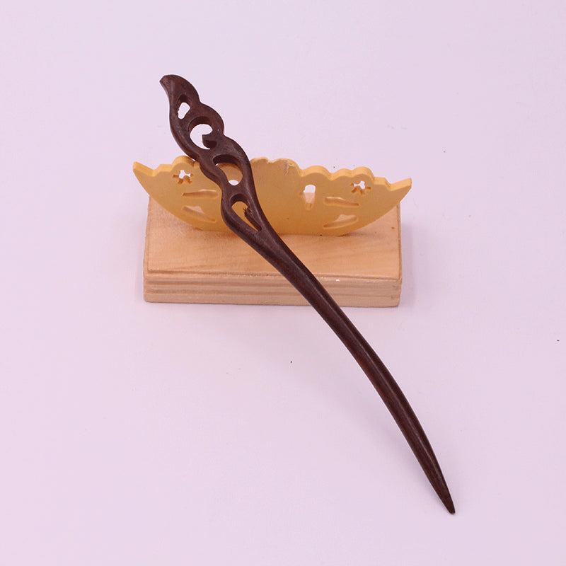 Carved Wooden Hair Stick - Polished Open-Work Hairpin, Style H