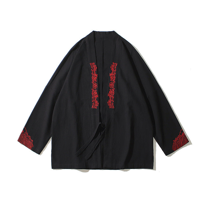 Embroidered Cotton Haori Kimono Cardigan, view 5