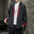 Embroidered Cotton Haori Kimono Cardigan, Black