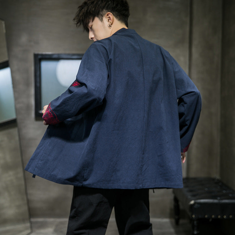 Embroidered Cotton Haori Kimono Cardigan, view 2