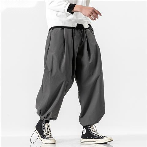 Wide-Leg Drawstring Pants - Japanese Street Style, grey