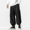 Wide-Leg Drawstring Pants - Japanese Street Style, black