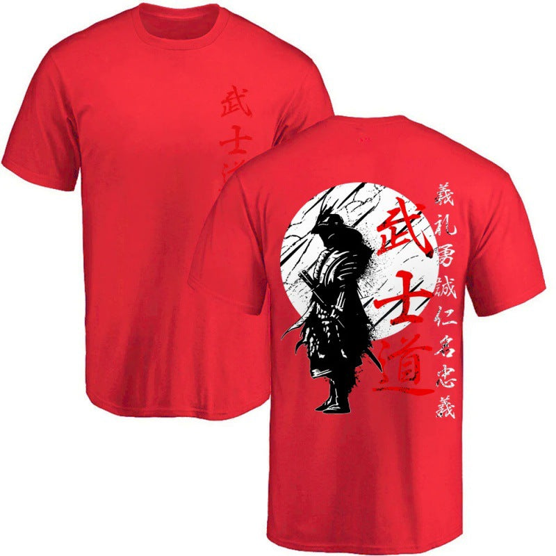 Japanese Samurai Back-Print Graphic Tee, Red