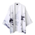 White Linen Japanese-Style Kimono Cardigan, White