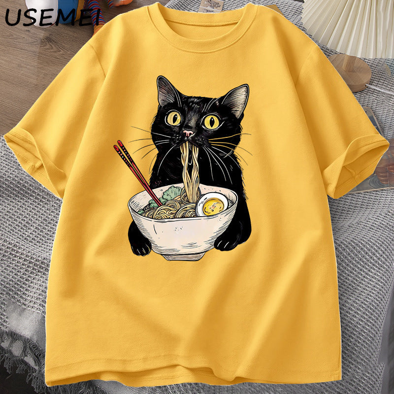 Ramen Cat Graphic Tee, Yellow