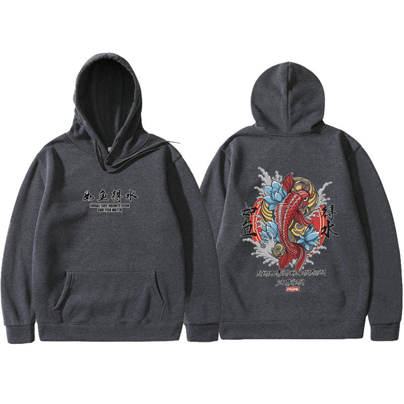 Ukiyo-e Art Print Fleece-Lined Hoodie, Black