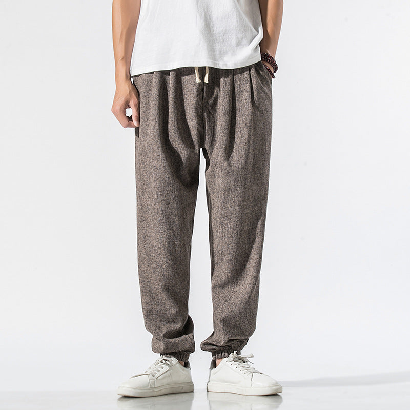 Washed Cotton Jogger Pants - Japanese Casual Style, Brown
