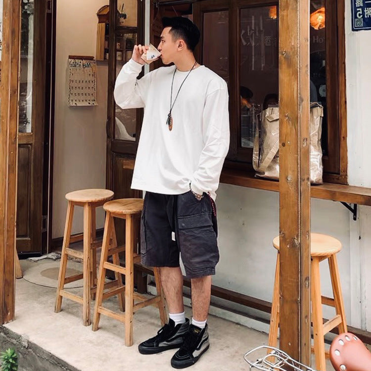 Loose Solid Long Sleeve Tee - Japanese Street Style, main view