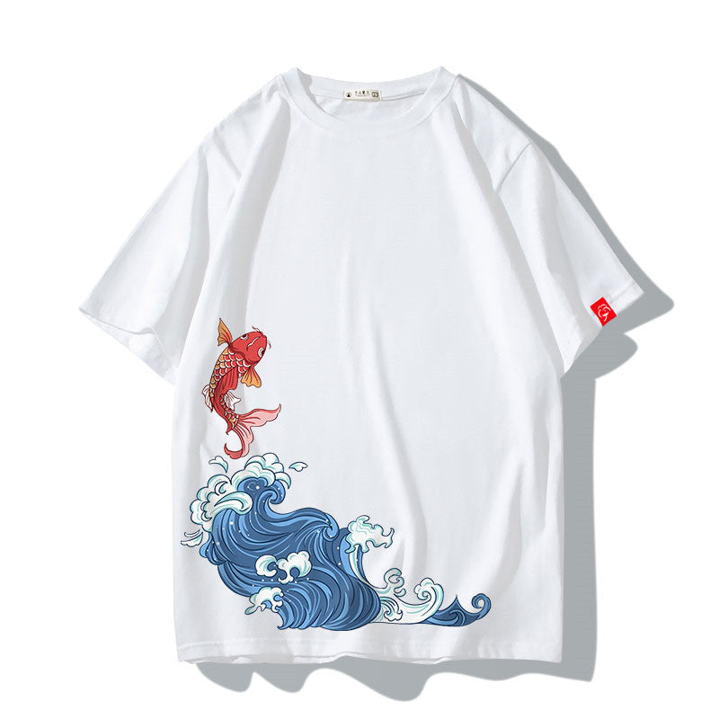 Cherry Blossom Print Loose Cotton Tee, Design 2