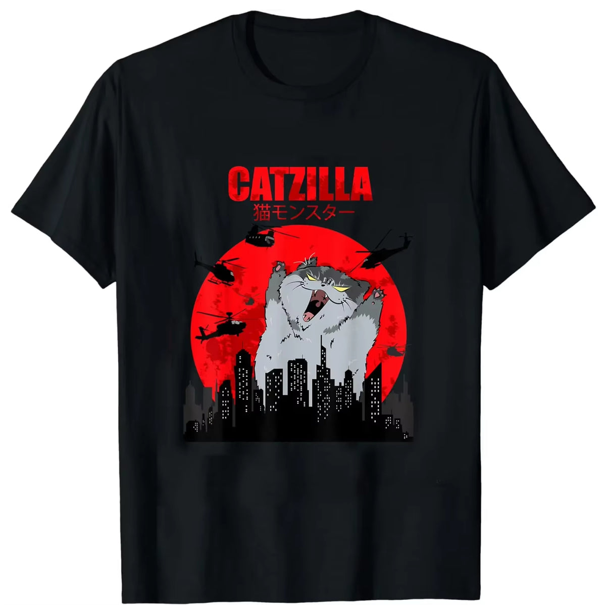 Funny Cute Art Japanese Cat Graphic for Cat Lover Catzilla T-Shirt Graphic T Shirts Women'S Clothing Fashion