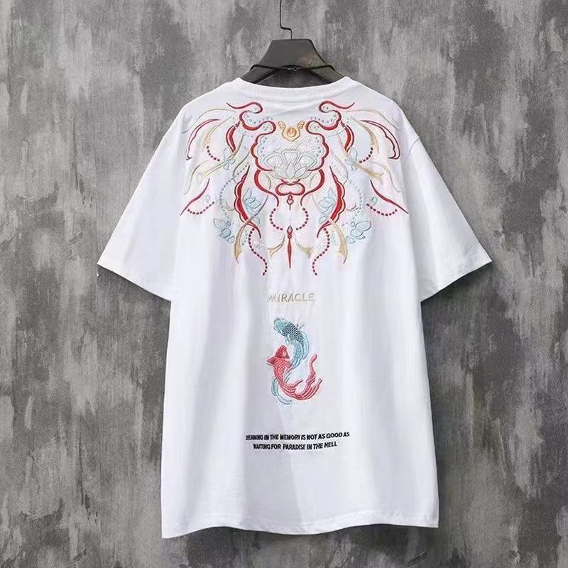 Embroidered Koi Fish Cotton Tee, detail view 2