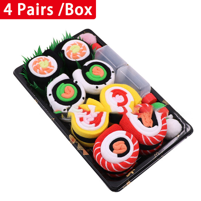 Sushi Novelty Socks Set - Combed Cotton Mid-Calf, 4 pairs set