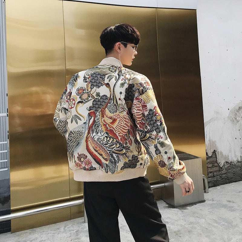 Crane Embroidered Cotton Jacket, view 3