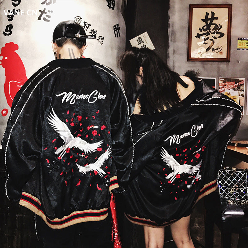 Japanese-Style Embroidered Zip Jacket, black, view 4