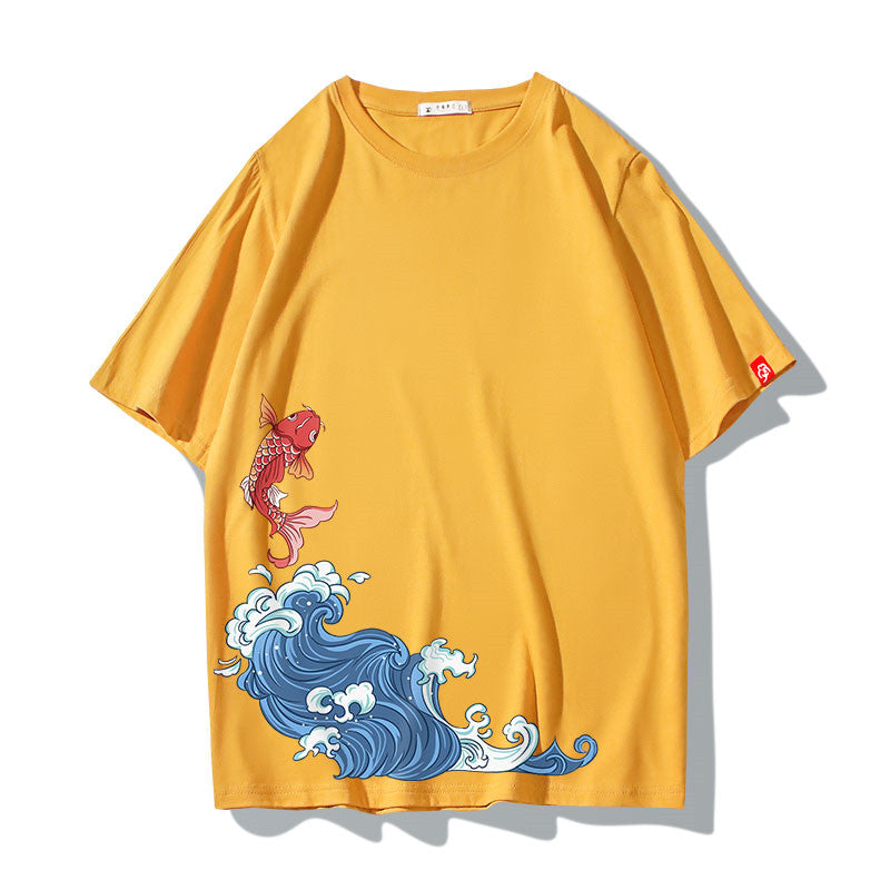 Cherry Blossom Print Loose Cotton Tee, Design 3