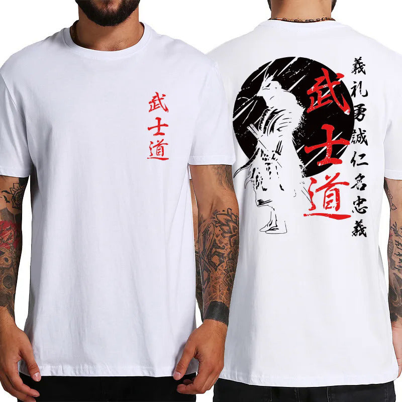 Japanese Samurai Back-Print Graphic Tee, White