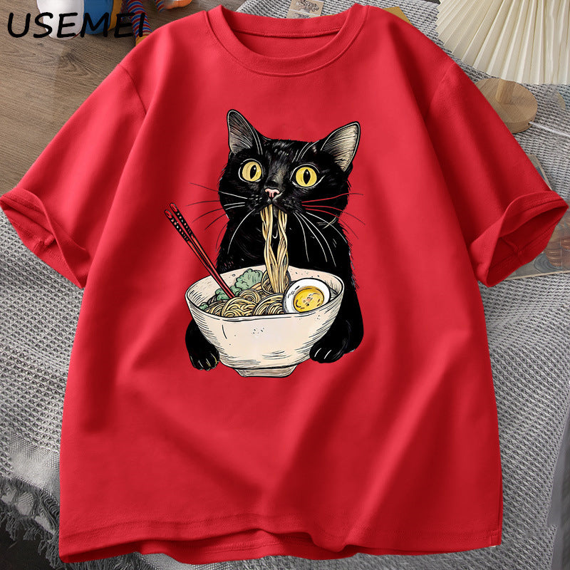 Ramen Cat Graphic Tee, Red