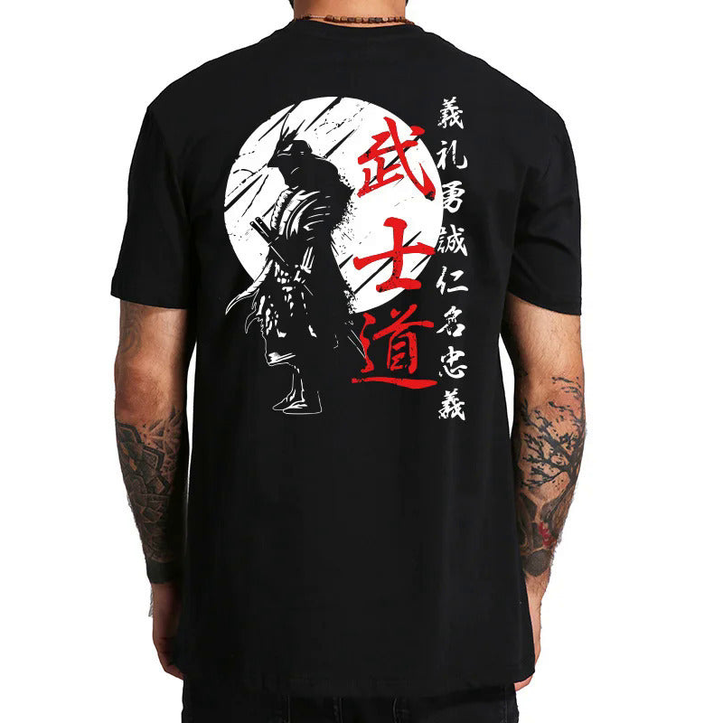 Japanese Samurai Back-Print Graphic Tee, Black