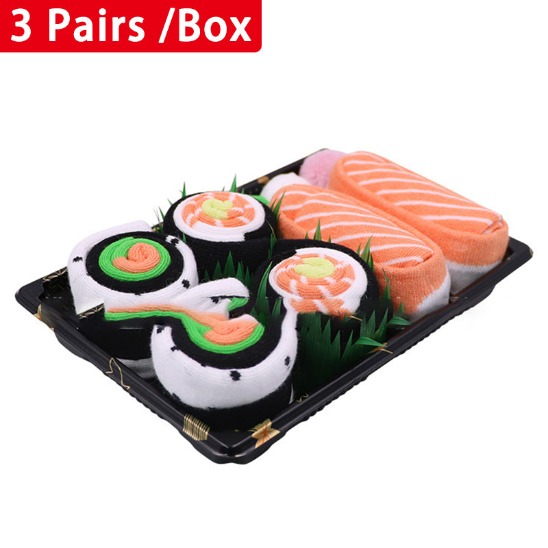 Sushi Novelty Socks Set - Combed Cotton Mid-Calf, 3 pairs set