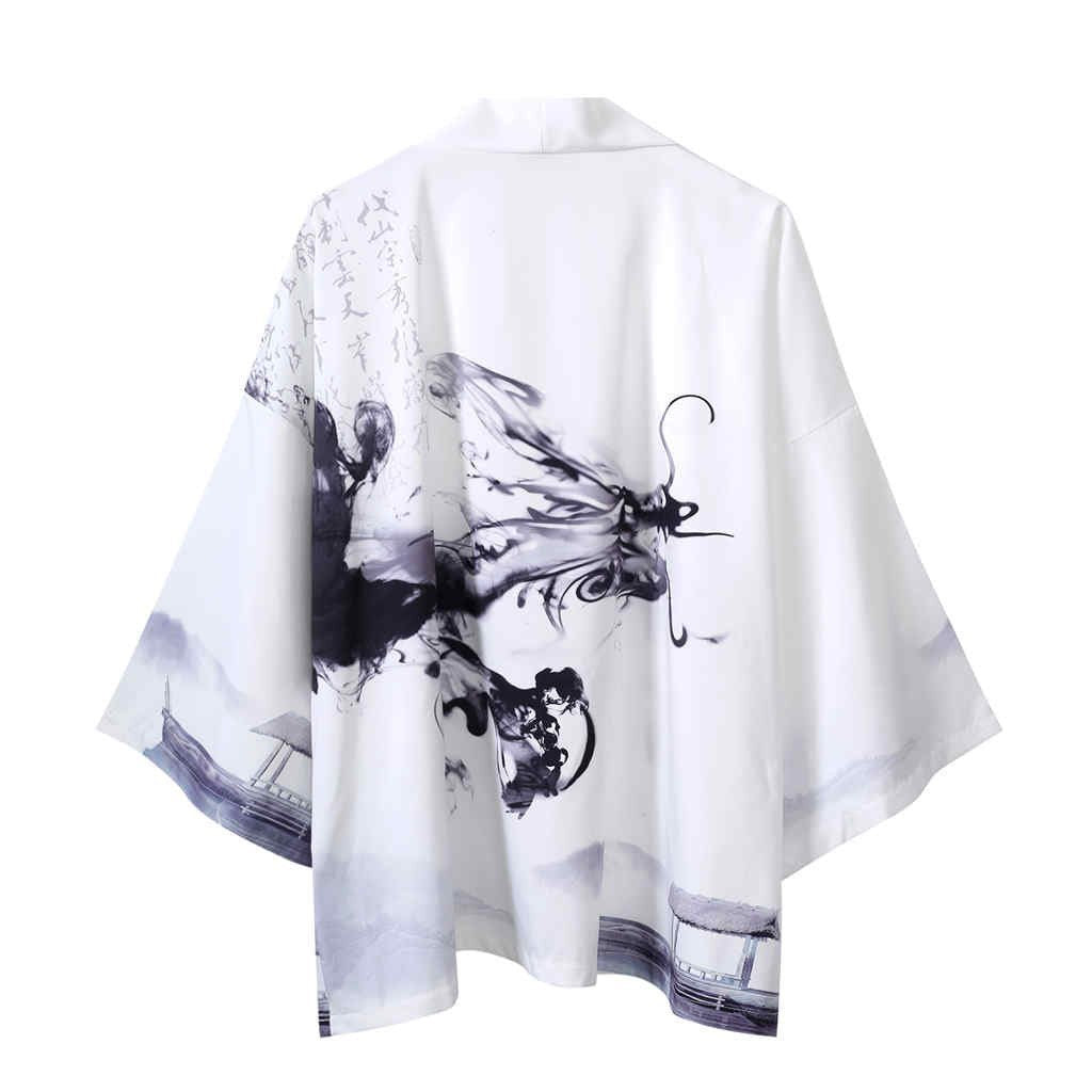 White Linen Japanese-Style Kimono Cardigan, view 3