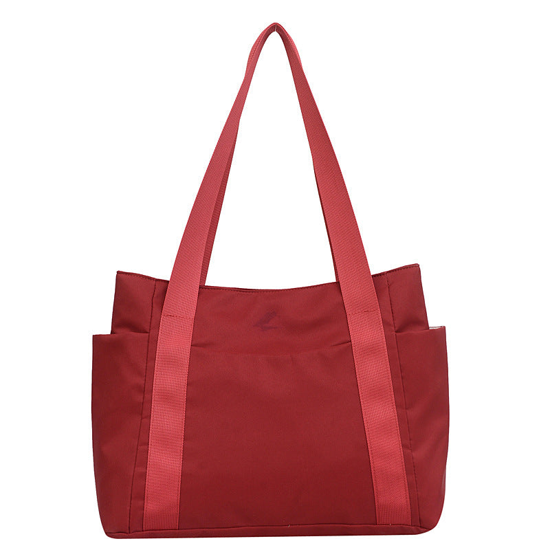 Minimalist Japanese-Style Nylon Tote Shoulder Bag, Wine Red