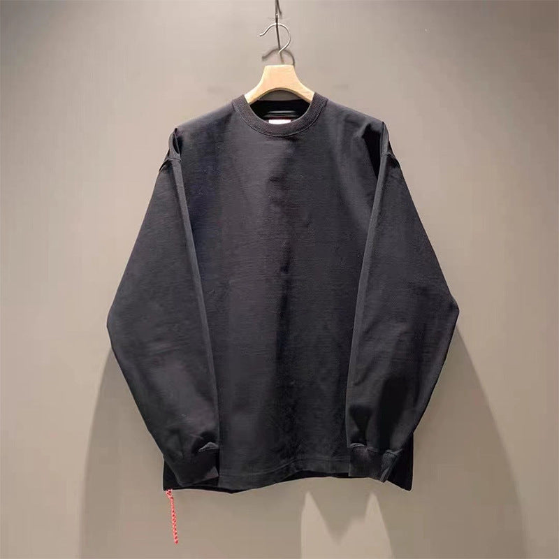 Loose Solid Long Sleeve Tee - Japanese Street Style, Black