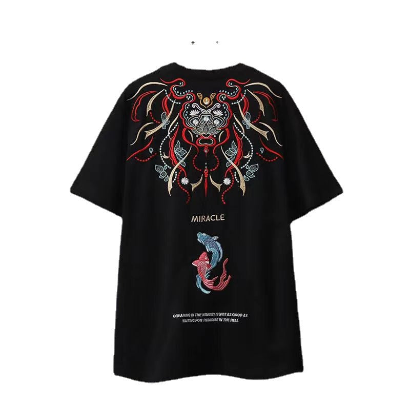 Embroidered Koi Fish Cotton Tee, detail view 5