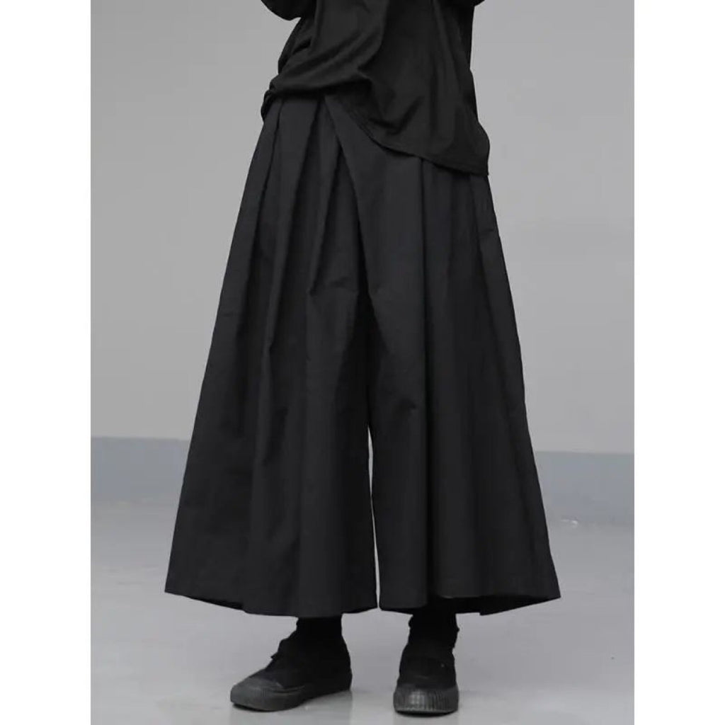 Samurai-Style Wide-Leg Pants - Black Japanese Trousers, black, view 5