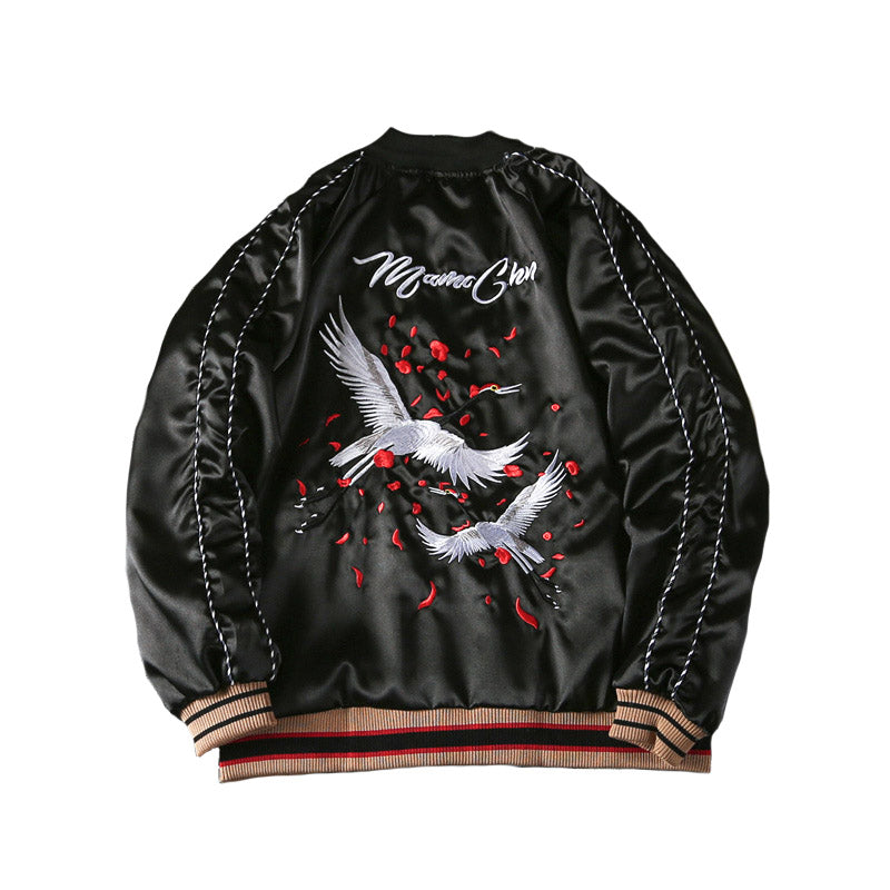 Japanese-Style Embroidered Zip Jacket, black, view 5