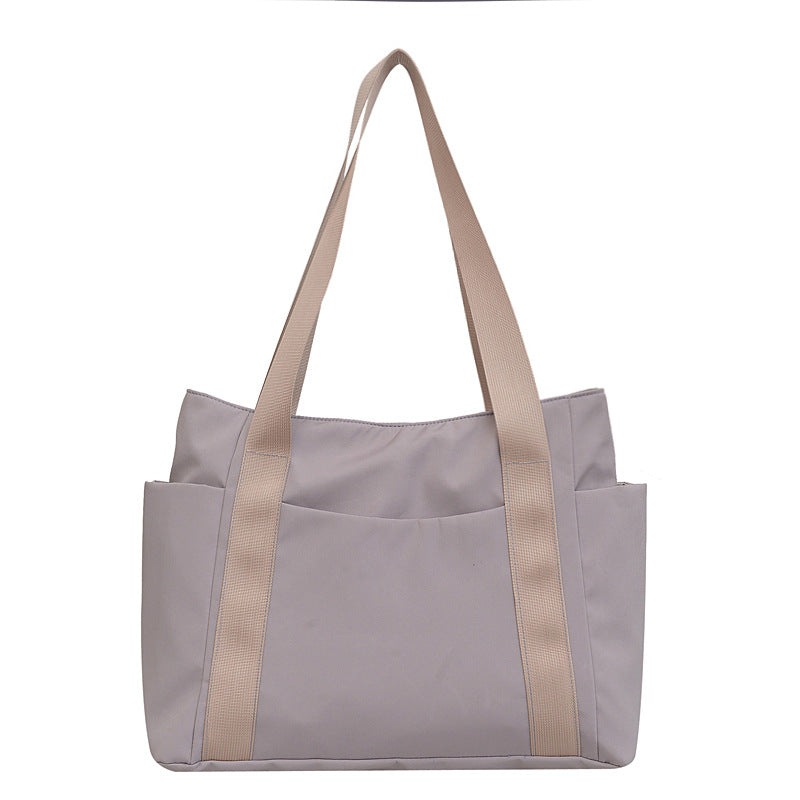 Minimalist Japanese-Style Nylon Tote Shoulder Bag, Light Gray
