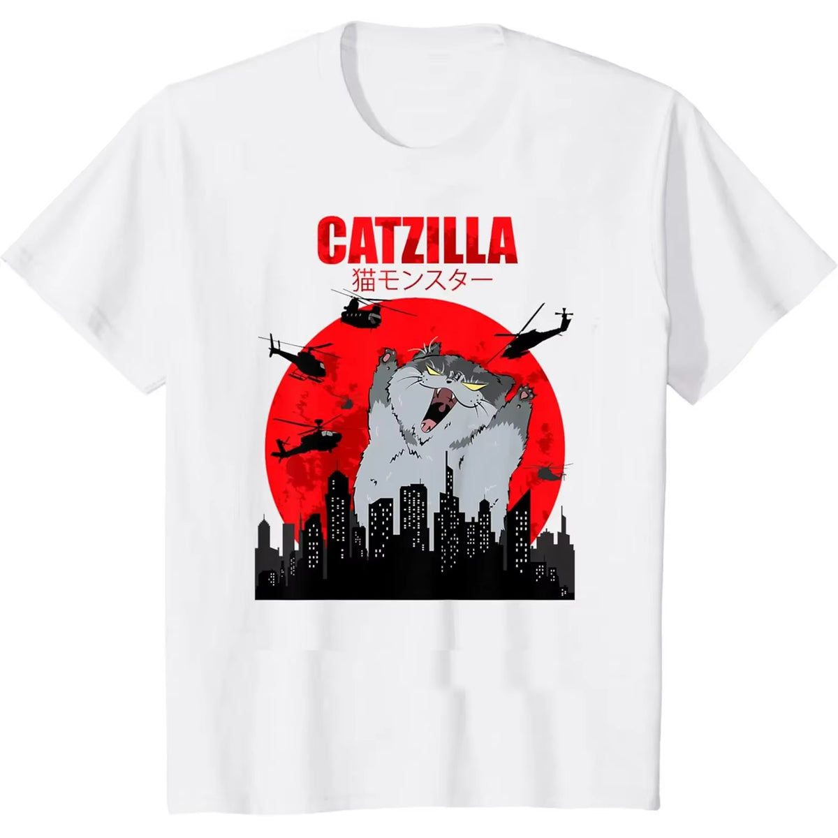 Funny Cute Art Japanese Cat Graphic for Cat Lover Catzilla T-Shirt Graphic T Shirts Women'S Clothing Fashion