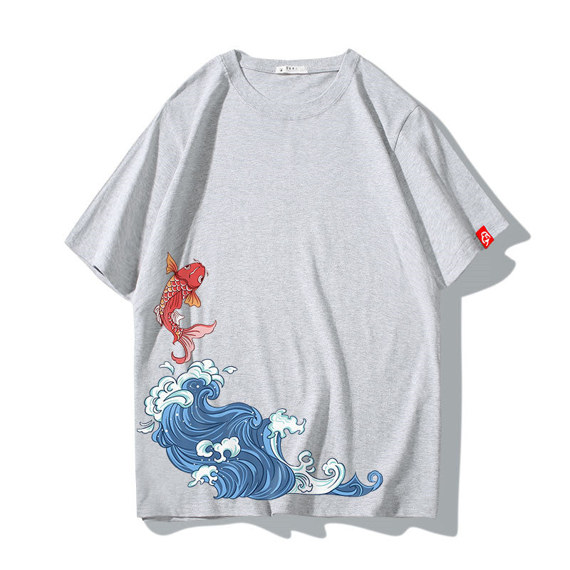 Cherry Blossom Print Loose Cotton Tee, Design 5