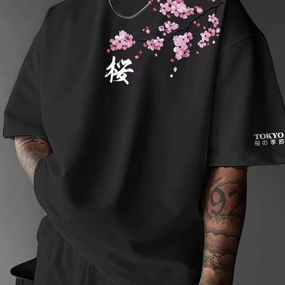 Tokyo Cherry Blossom Graphic Tee in black