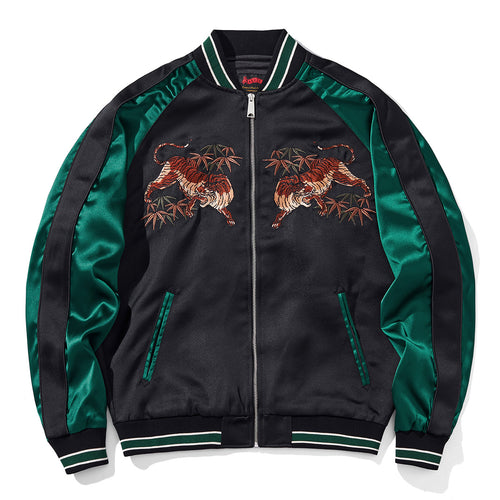 Tiger Embroidered Baseball Jacket, dark green