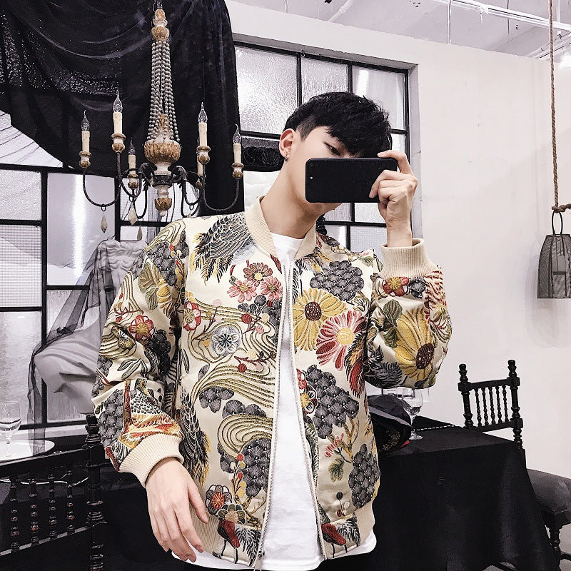 Crane Embroidered Cotton Jacket, As pictured