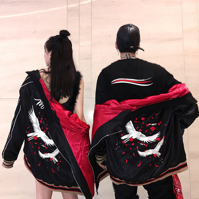 Japanese-Style Embroidered Zip Jacket, black, view 2