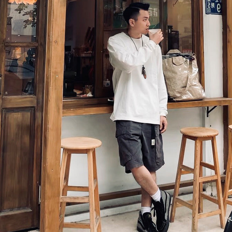 Loose Solid Long Sleeve Tee - Japanese Street Style, White