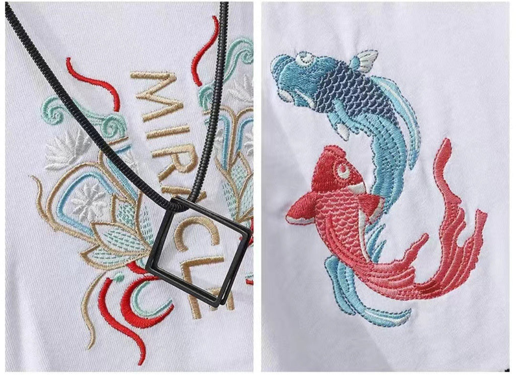 Embroidered Koi Fish Cotton Tee, detail view 6