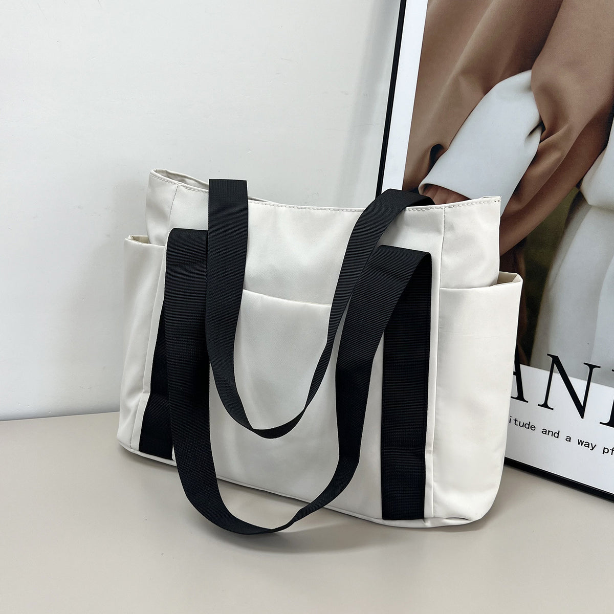 Minimalist Japanese-Style Nylon Tote Shoulder Bag, product view 3